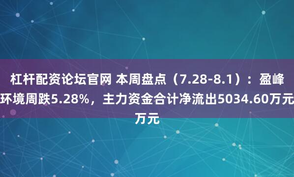杠杆配资论坛官网 本周盘点（7.28-8.1）：盈峰环境周跌5.28%，主力资金合计净流出5034.60万元